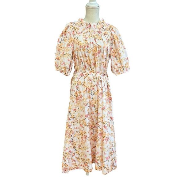 NWT J.Crew Smocked Neck Puff-Sleeve Dress in Cherry Blossom Pink Size M - Picture 2 of 9